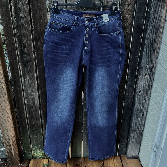 Judy Blue High Waist Exposed Button Fly Straight Jeans NWT In Dark Wash Sz 7/28 - Picture 8 of 15